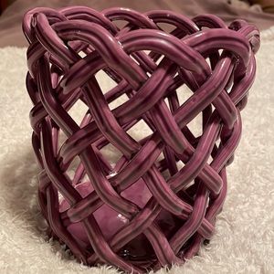 Purple ceramic braided decor/container from Italy